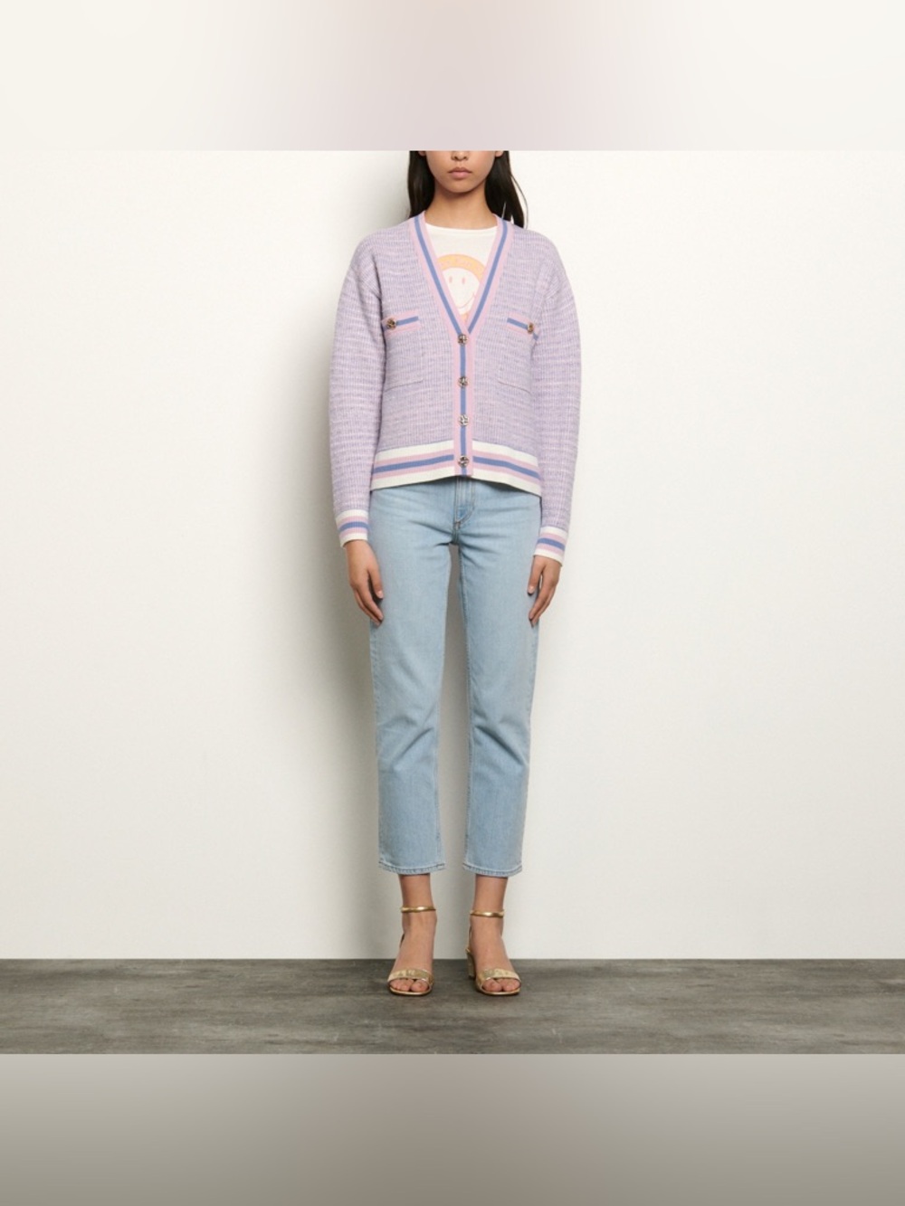 Sandro Paris Cropped Tweed Effect Cardigan